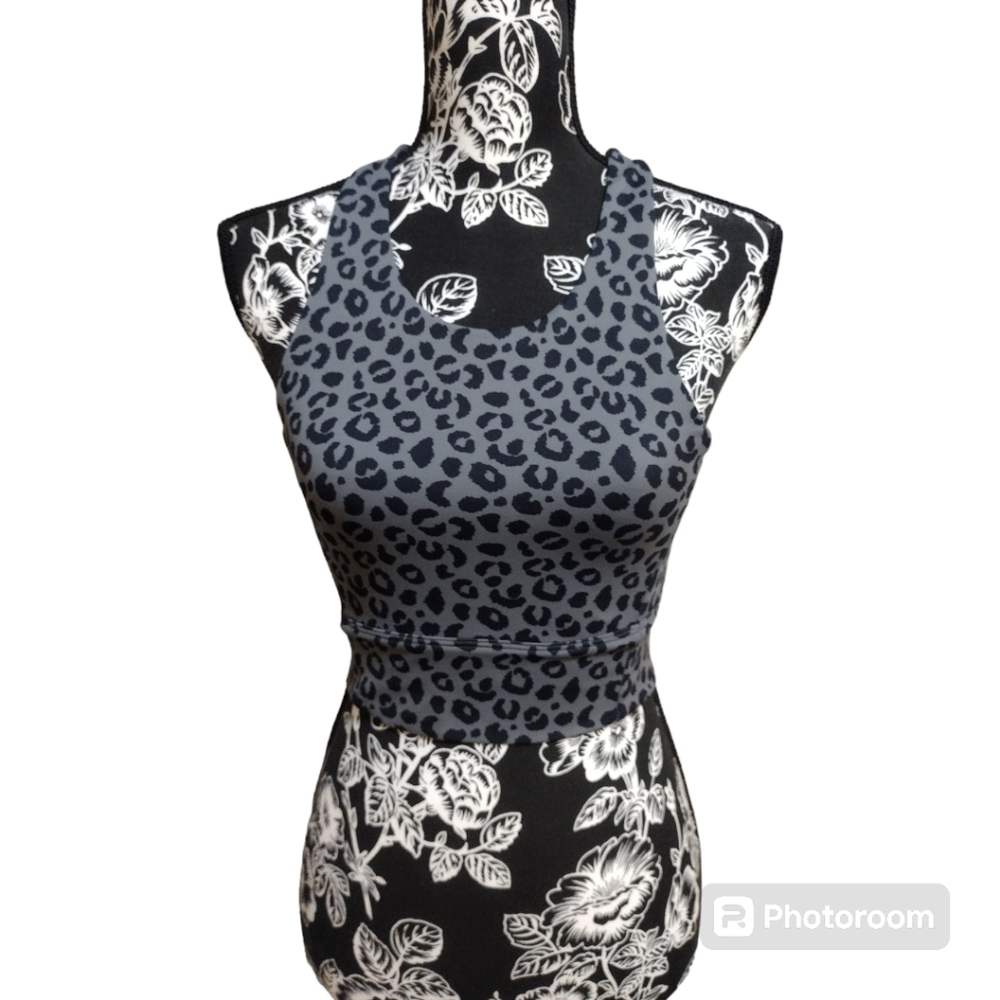 All Fenix Jagger Leopard Longline Sports Bra - Charcoal Gray/Black